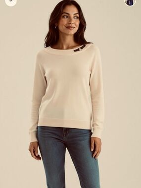 Ralph Lauren Cream Boatneck Sweater with Toggle Accent